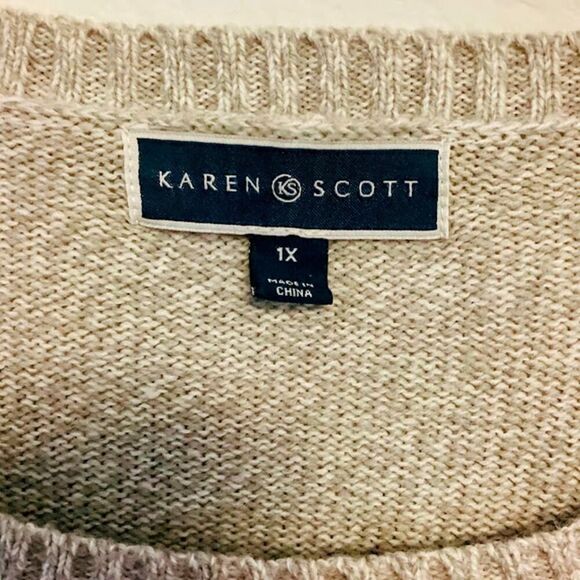 Karen Scott Holiday Meowy Cat NOT-Ugly Christmas Sweater in Gray 1X - Picture 6 of 11